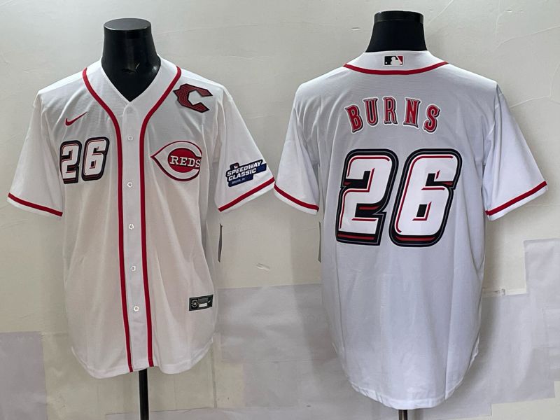Men 2025 Cincinnati Reds #26 Burns White Nike MLB Jersey style 08